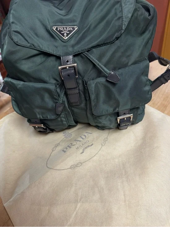 PRADA Vela Double Front Pockets Nylon Backpack Green COA & Dust Bag Medium - Picture 16 of 16